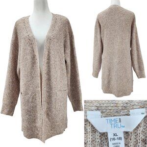 New Time and Tru Womens XL Super Soft Tunic Cardigan Sweater Pockets Oatmeal